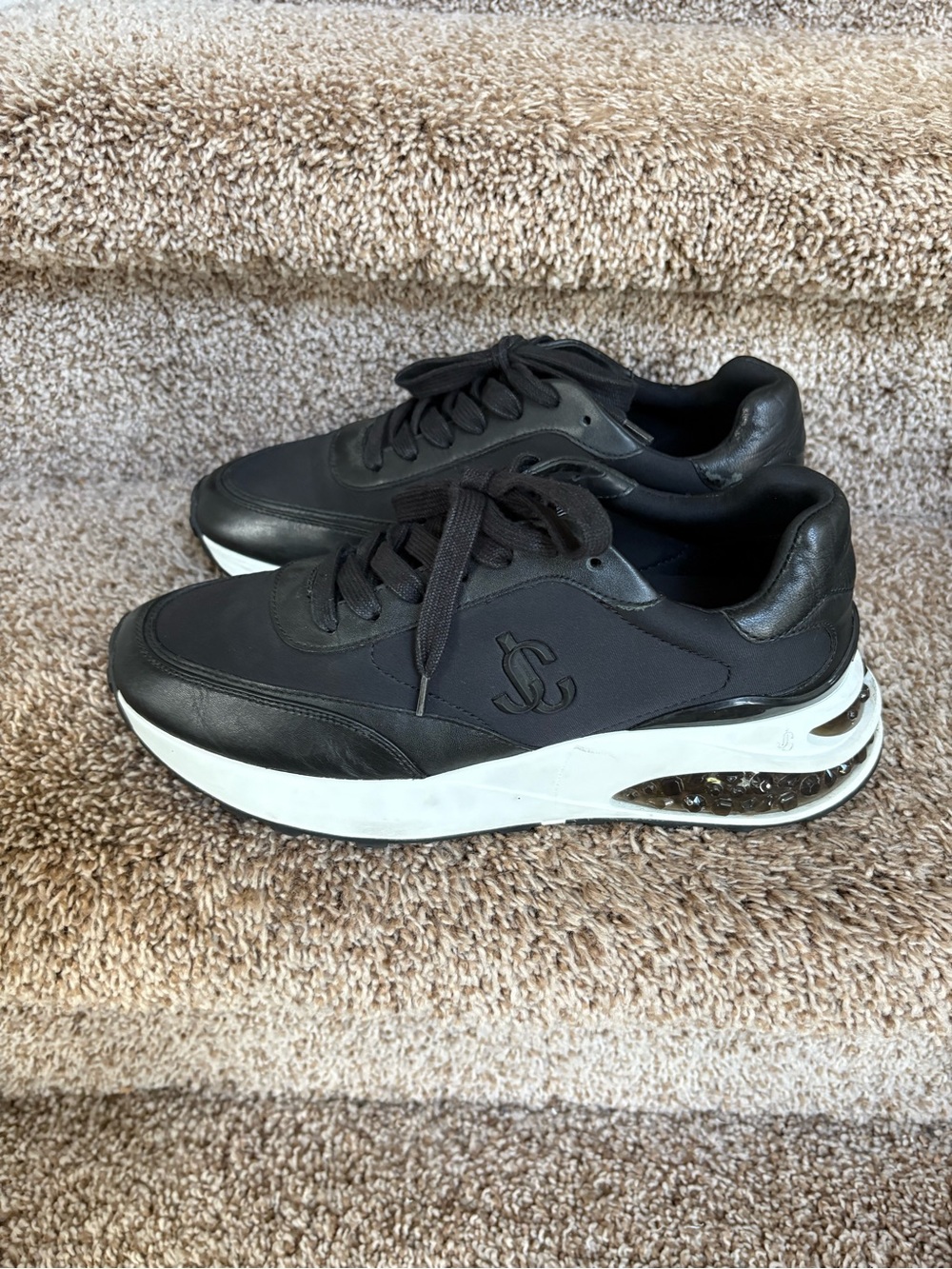 Jimmy Choo Memphis Women’s Black and White Trim Leather Sneakers .